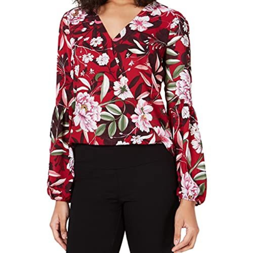 BAR III Floral-Print Faux-Wrap Top